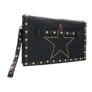 Daniela Fargion Black Silver Leather Star Studded Wristlet/Pouch Clutch